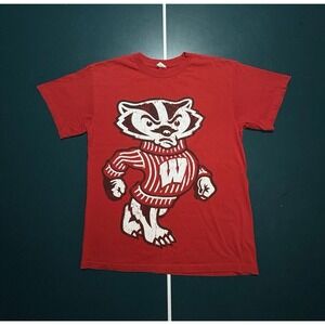 Vintage Wisconsin Badgers Big Badger Logo T Shirt Size Medium Y2K All Over Print